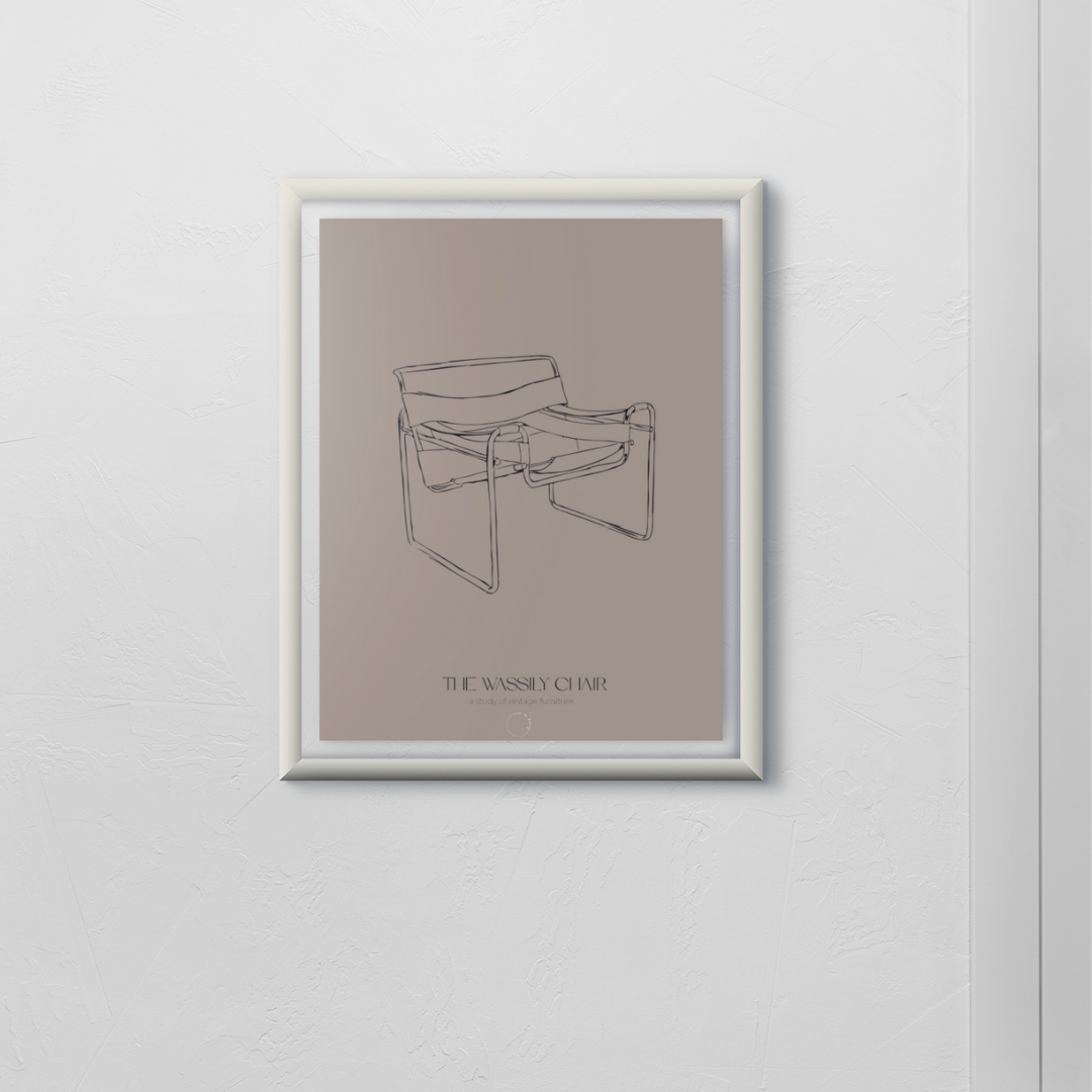 Wassily chair design line art print with brown background